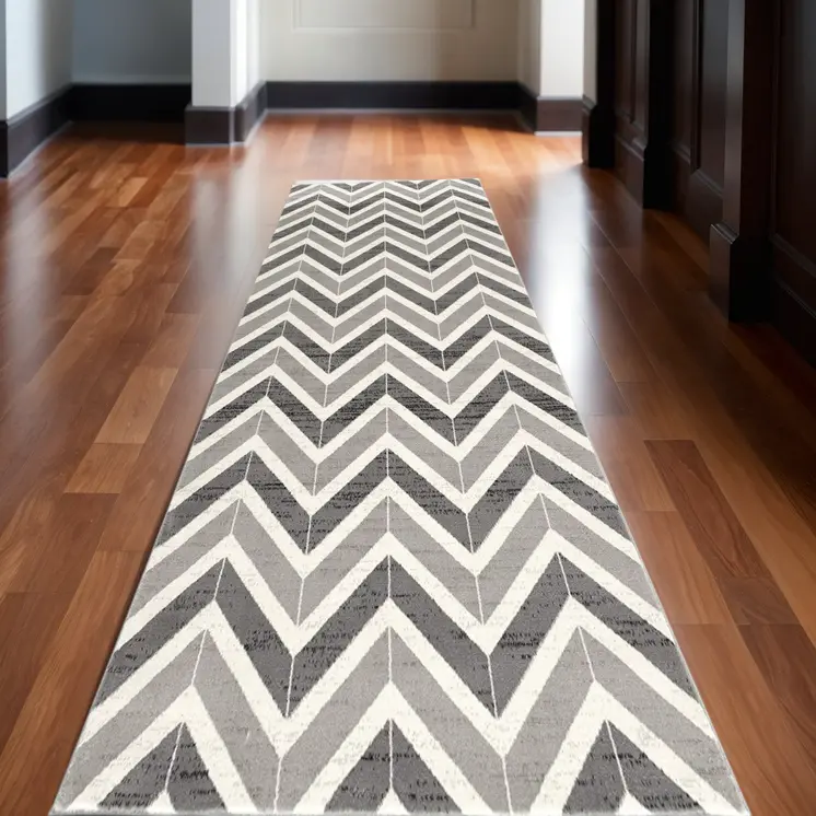 10' Gray Chevron Power Loom Runner Rug