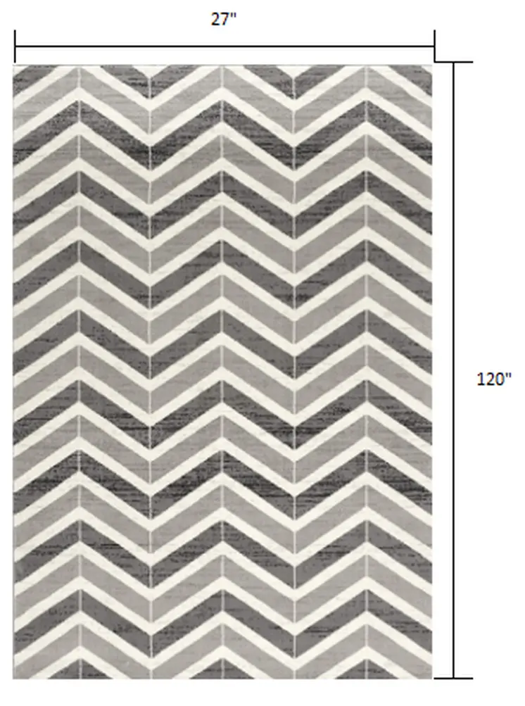 10' Gray Chevron Power Loom Runner Rug