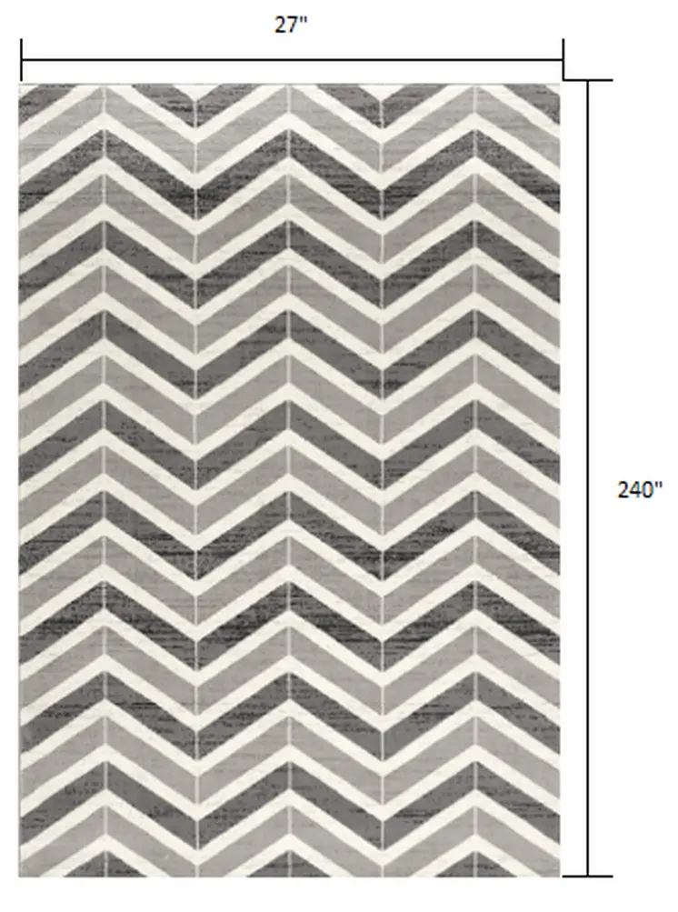 20' Gray Chevron Dhurrie Runner Rug