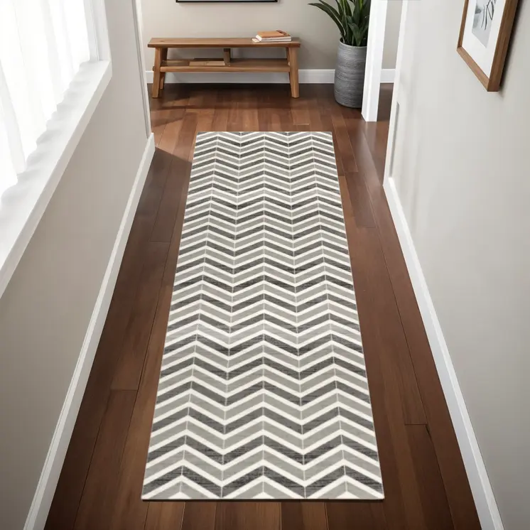 8' Gray Chevron Power Loom Runner Rug