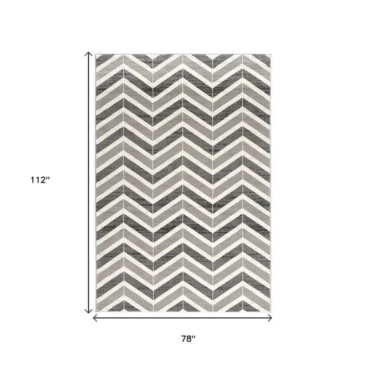 7' X 9' Gray Chevron Dhurrie Area Rug