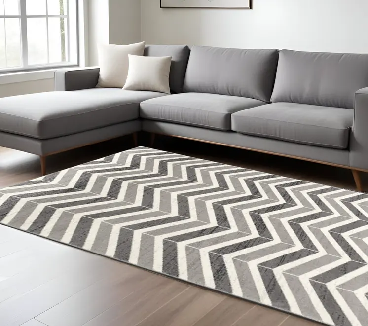 7' X 9' Gray Chevron Dhurrie Area Rug