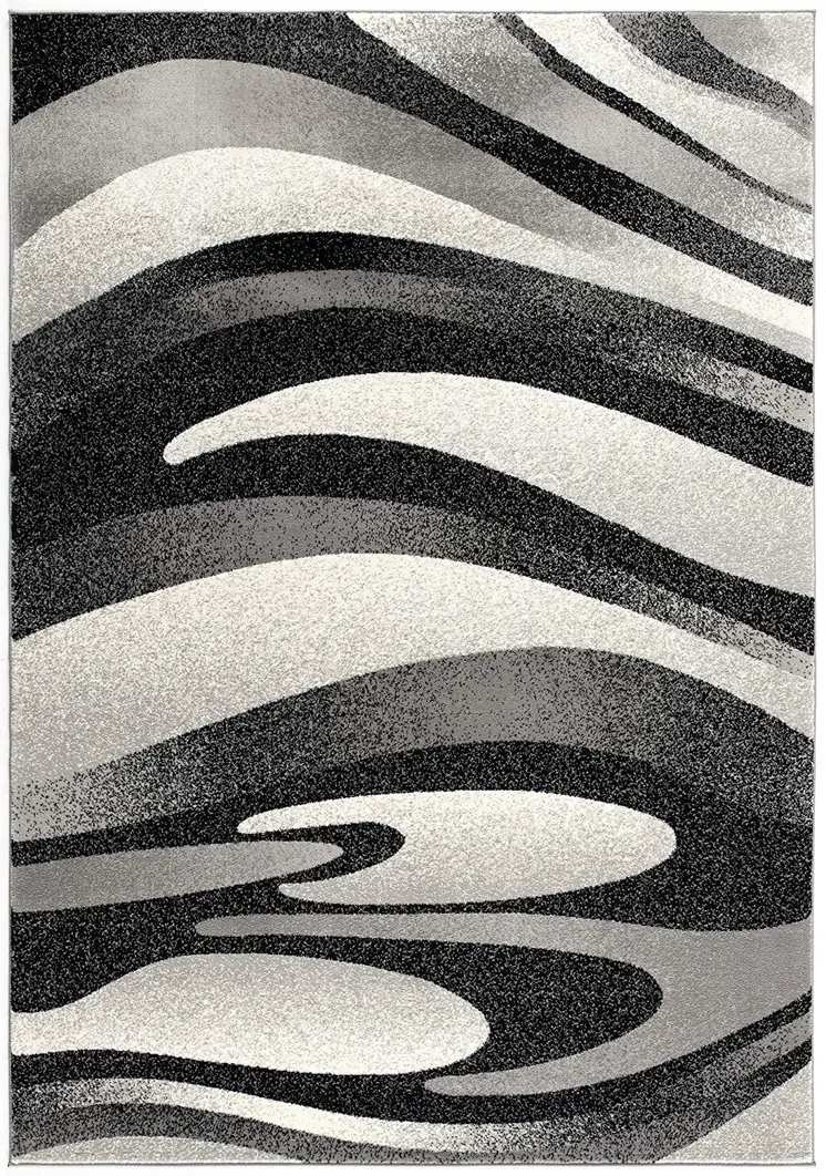 13' Black And Gray Abstract Shag Runner Rug