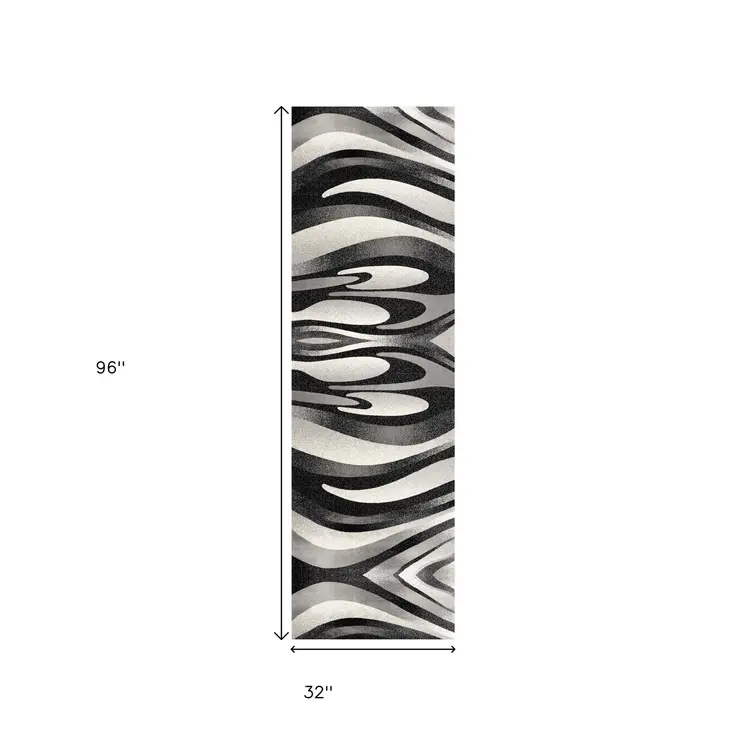 8' Gray Abstract Power Loom Runner Rug