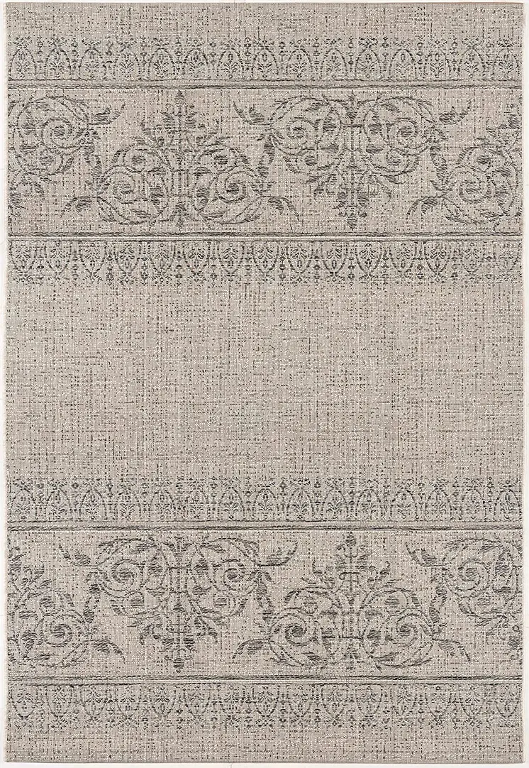 5' X 7' Ivory and Gray Ikat Non Skid Area Rug