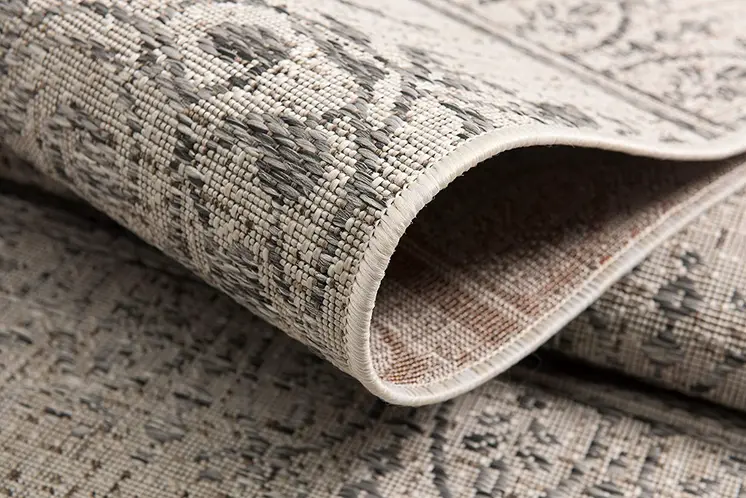 5' X 7' Ivory and Gray Ikat Non Skid Area Rug