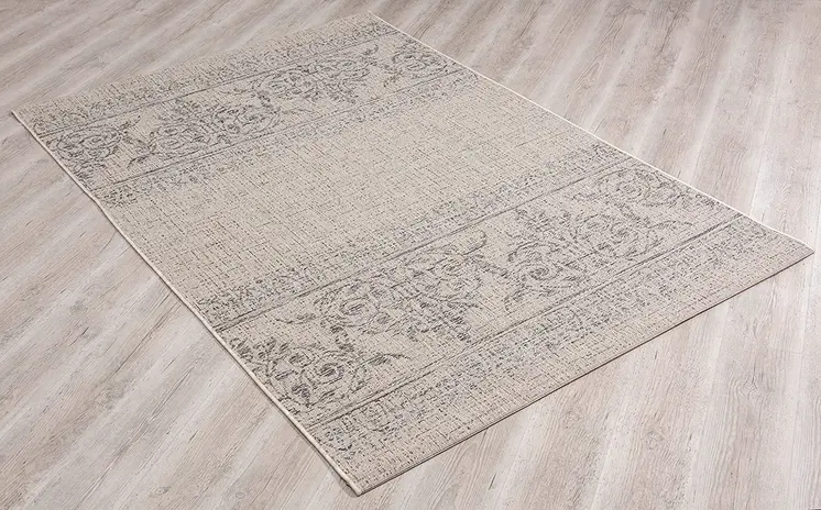 5' X 7' Ivory and Gray Ikat Non Skid Area Rug
