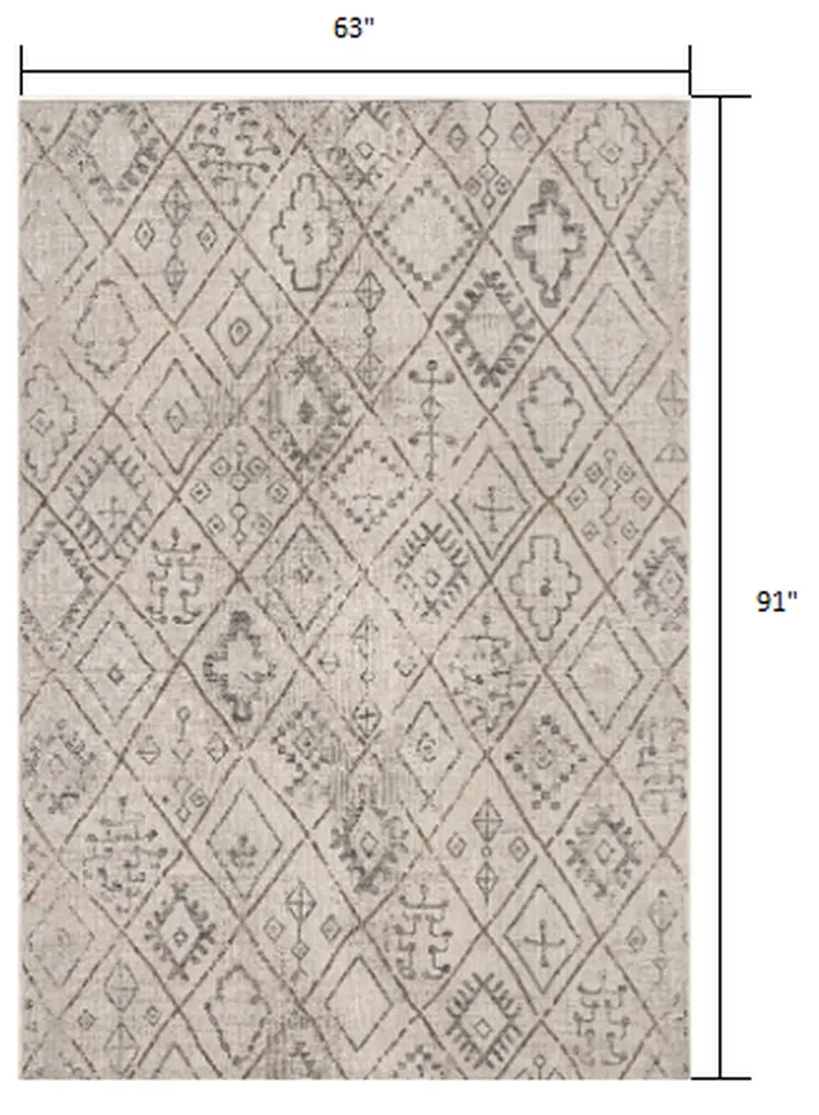 5' X 7' Ivory Geometric Berber Area Rug