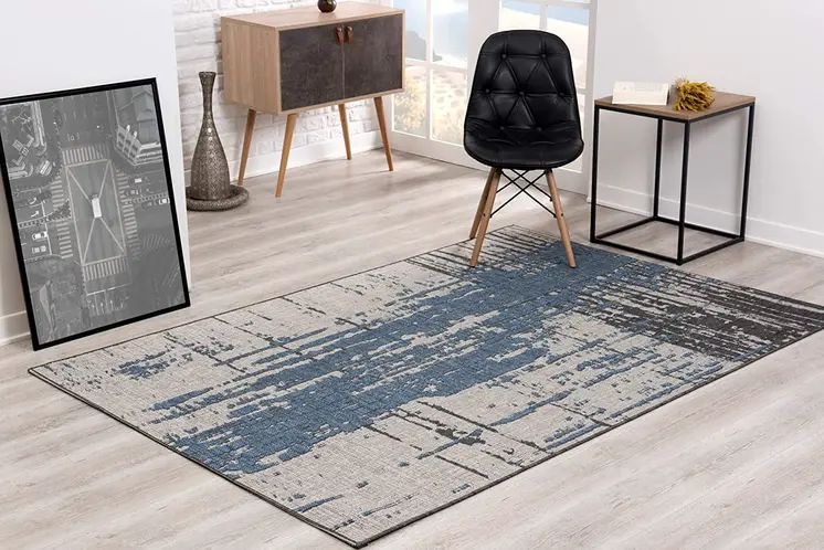 5' X 7' Blue and Gray Abstract Area Rug