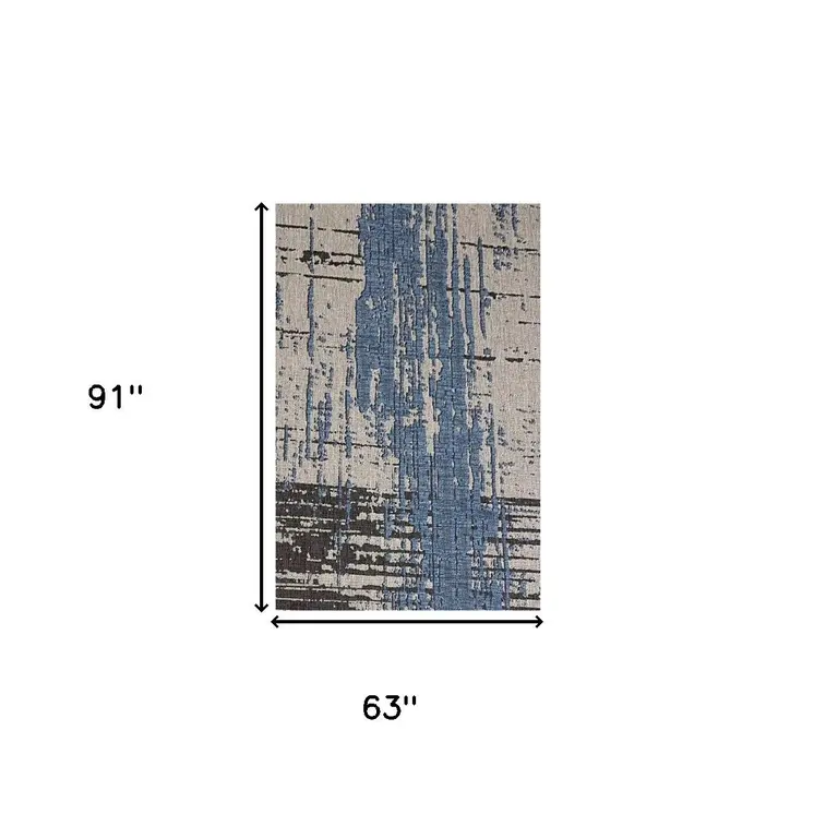 5' X 7' Blue and Gray Abstract Area Rug