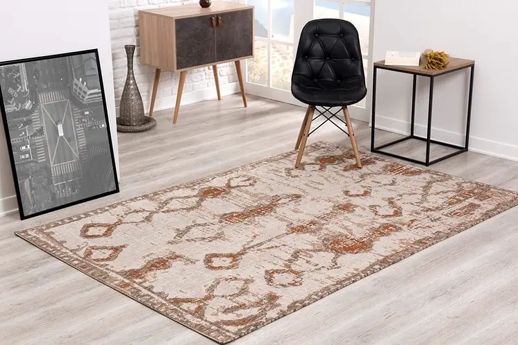 5' X 7' Beige and Brown Abstract Area Rug