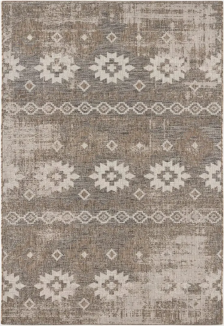 5' X 7' Gray and Ivory Ikat Area Rug