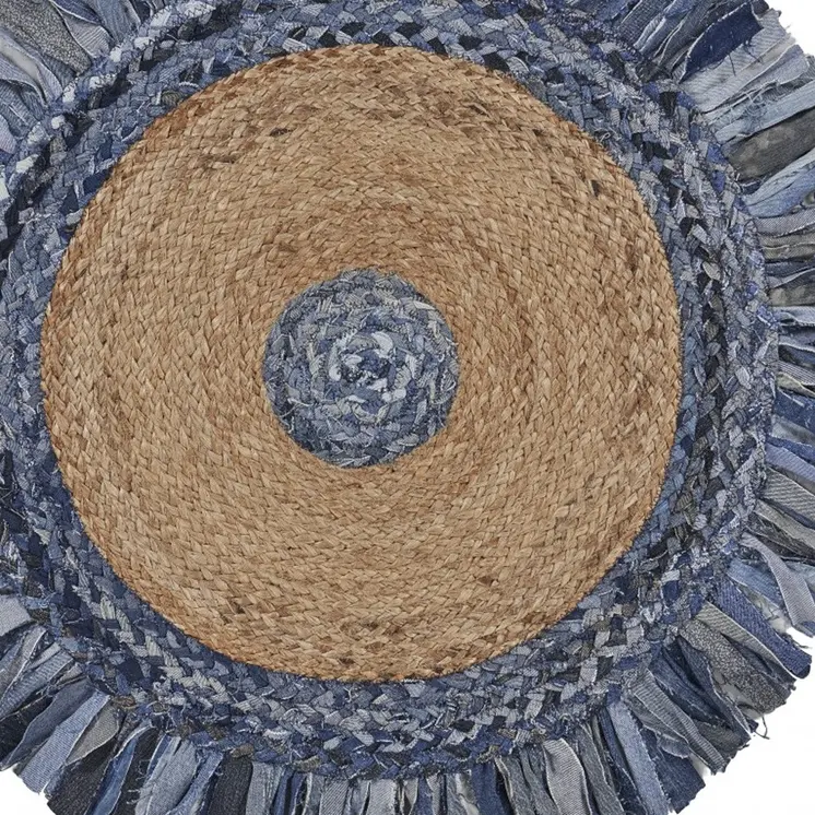 6' Blue And Beige Hand Woven Round Rug