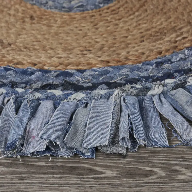 6' Blue And Beige Hand Woven Round Rug