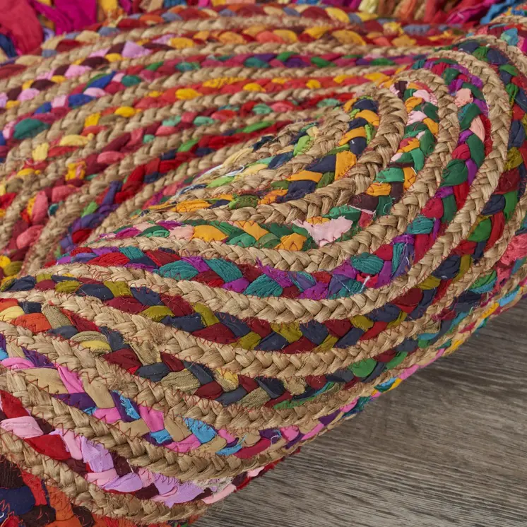 4' Rainbow Hand Woven Round Rug With Fringe