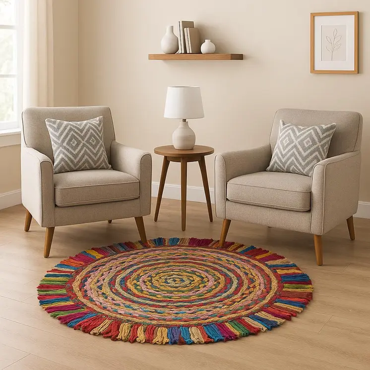 6' Natural Hand Woven Round Rug