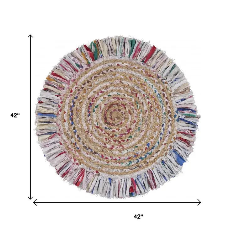 4' Blue And White Hand Woven Round Rug