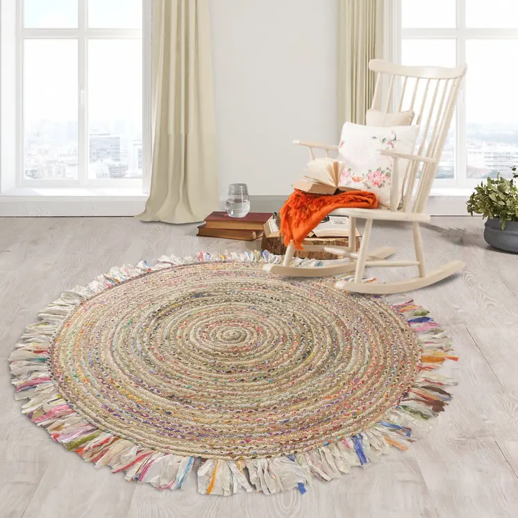 4' Blue And White Hand Woven Round Rug