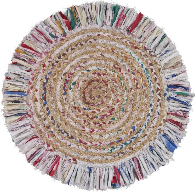 6' Blue And White Hand Woven Round Rug