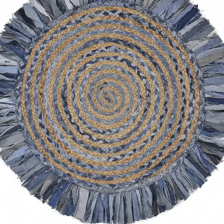 4' Blue And Beige Hand Woven Round Rug