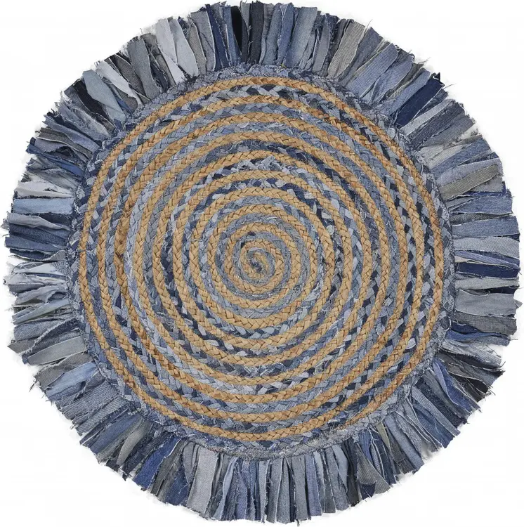 6' Blue And Beige Hand Woven Round Rug