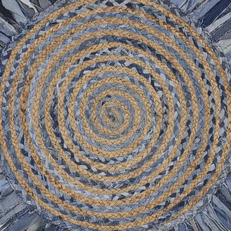 6' Blue And Beige Hand Woven Round Rug