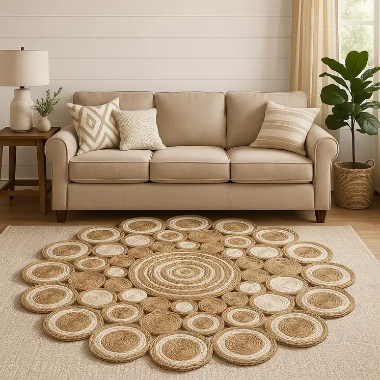 5' X 5' Natural Jute Hand Braided Area Rug