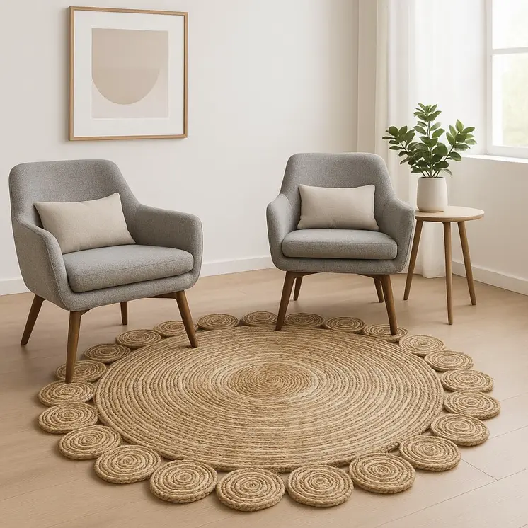 6' Beige Jute Hand Braided Round Rug