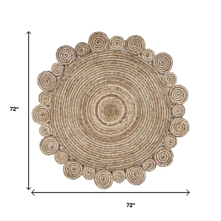 6' Beige Jute Hand Braided Round Rug