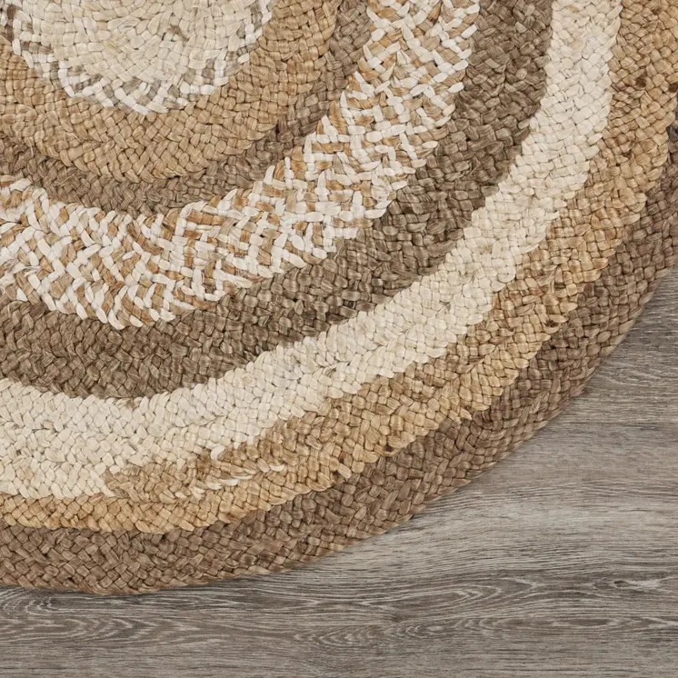 5' Beige Jute Hand Braided Round Rug
