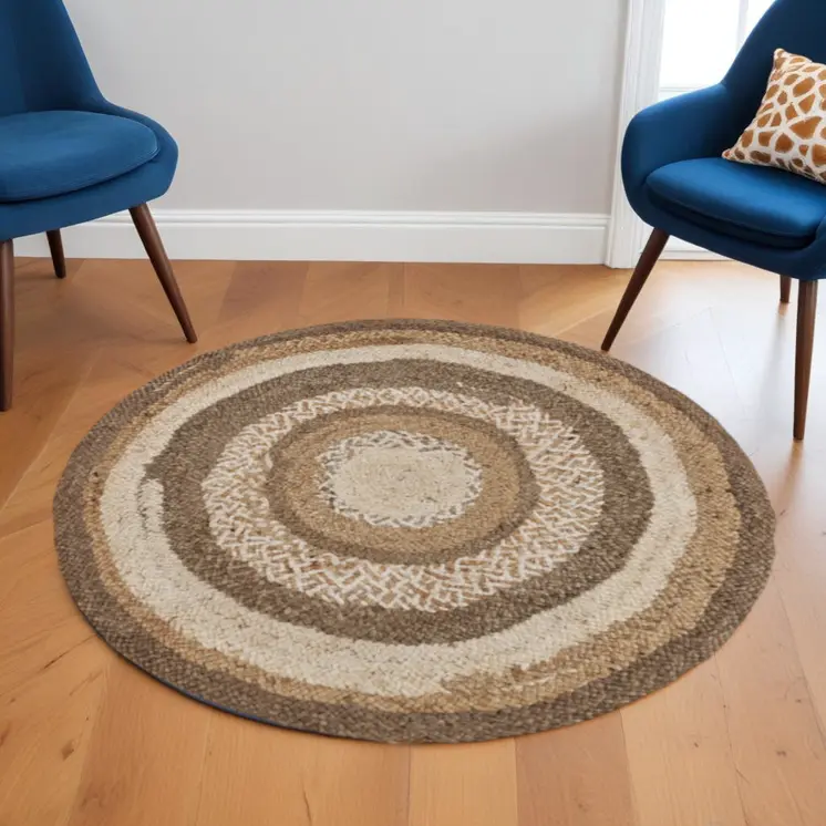 6' Beige Jute Hand Braided Round Rug