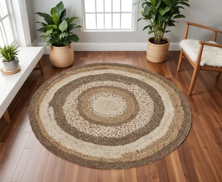8' Beige Jute Hand Braided Round Rug