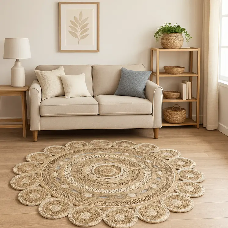5' X 5' Beige Jute Hand Braided Area Rug