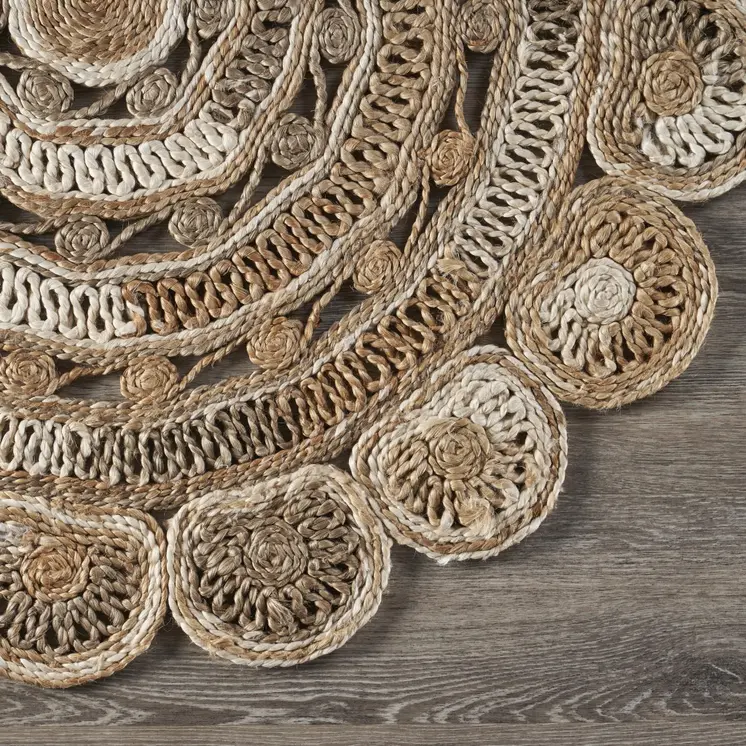 5' X 5' Beige Jute Hand Braided Area Rug