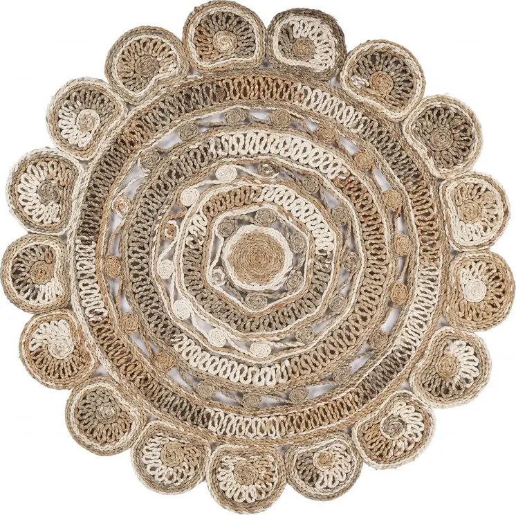 8' Beige Jute Hand Braided Round Rug