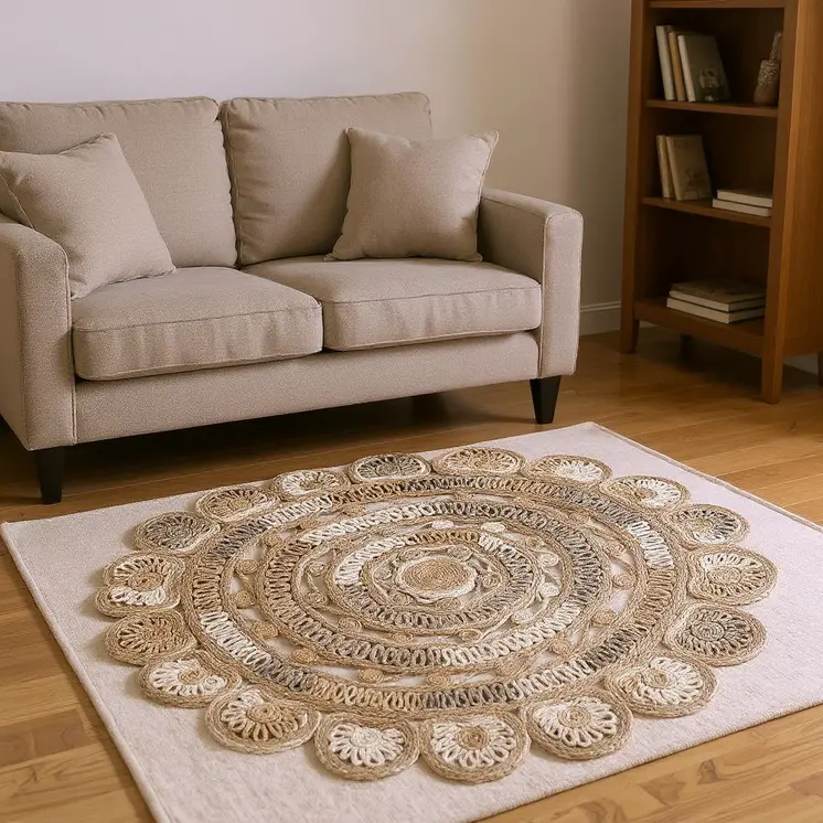 8' Beige Jute Hand Braided Round Rug