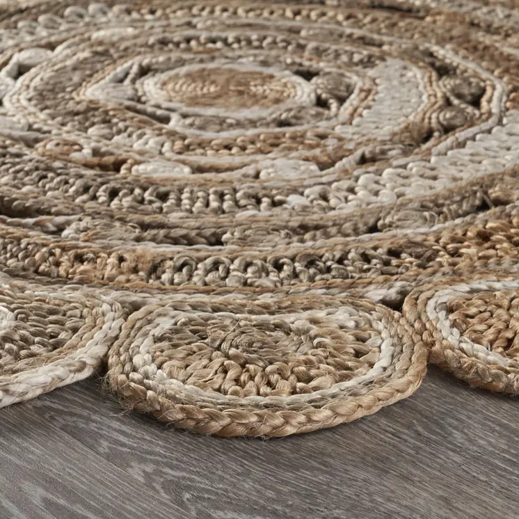 8' Beige Jute Hand Braided Round Rug