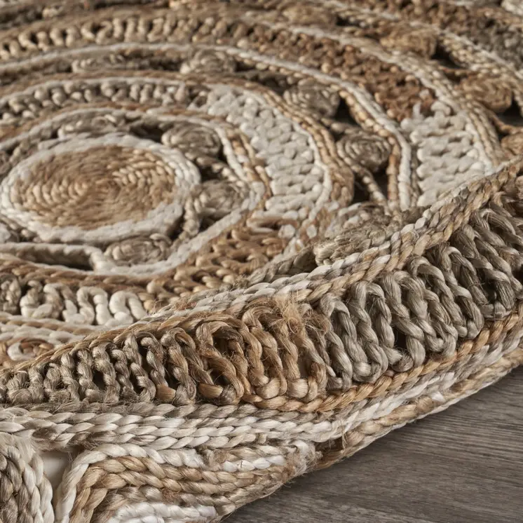 8' Beige Jute Hand Braided Round Rug