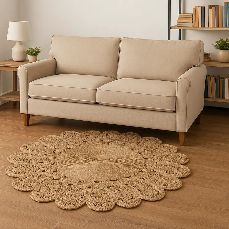 8' Natural Jute Hand Braided Round Rug