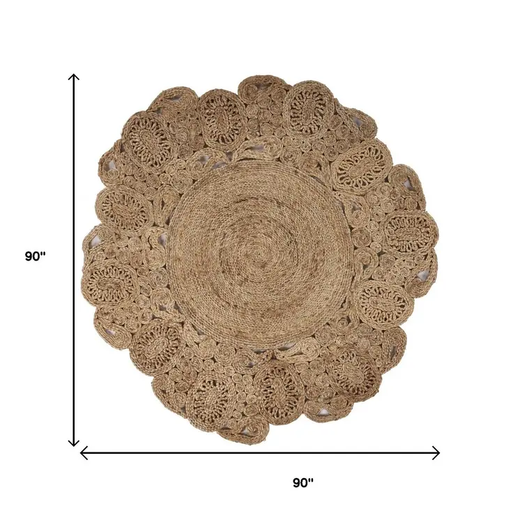 8' Natural Jute Hand Braided Round Rug