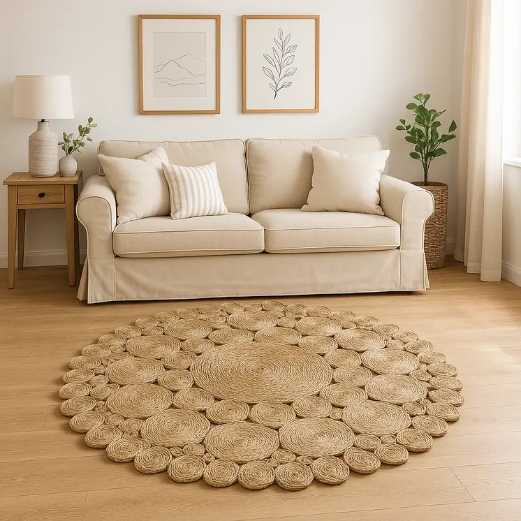 5' X 5' Natural Jute Hand Braided Area Rug