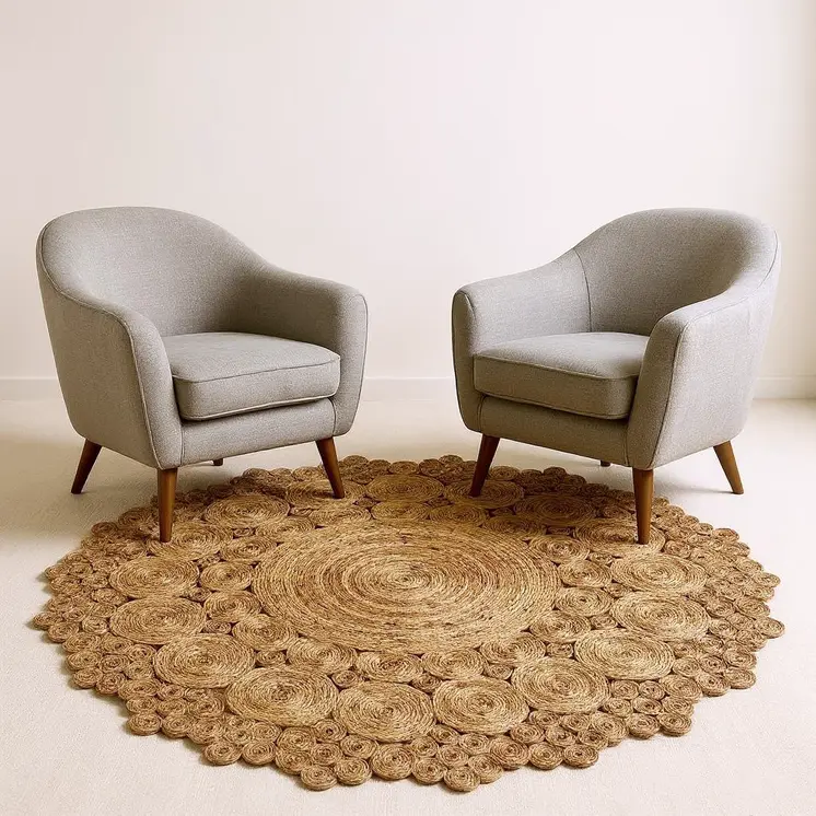 6' Natural Jute Abstract Geometric Hand Braided Round Rug
