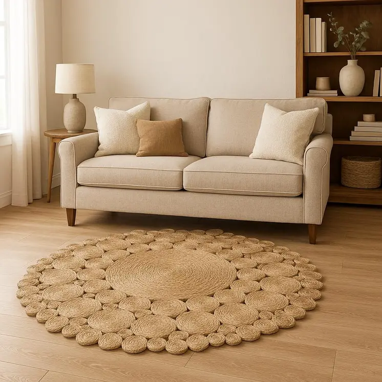 8' Natural Jute Hand Braided Round Rug