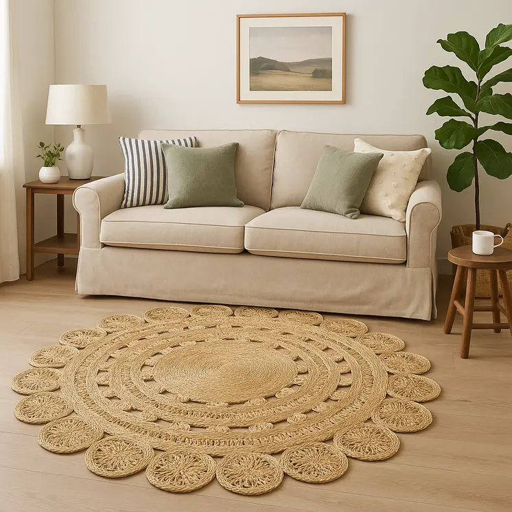 5' X 5' Natural Jute Hand Braided Area Rug