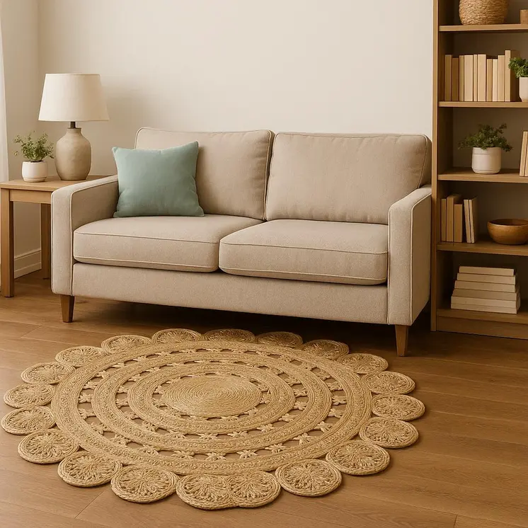 8' Natural Jute Hand Braided Round Rug