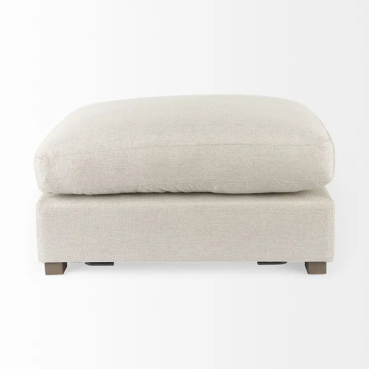 26" Beige Fabric and Brown Cocktail Ottoman