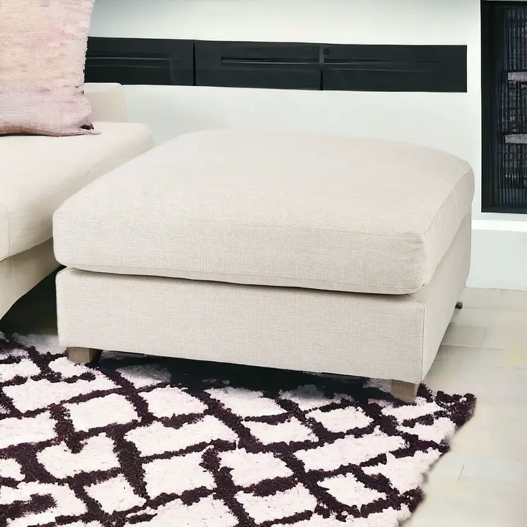 39" Beige Fabric and Brown Cocktail Ottoman