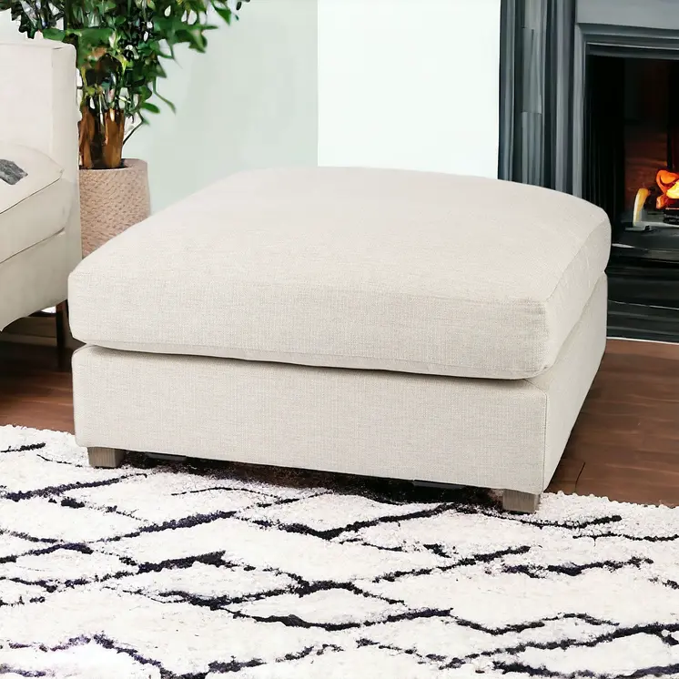 39" Beige Fabric and Brown Cocktail Ottoman