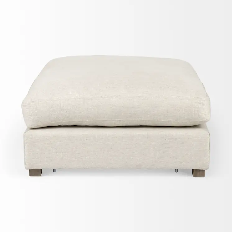 39" Beige Fabric and Brown Cocktail Ottoman