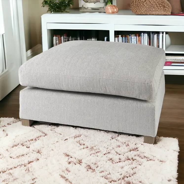 39" Light Gray Fabric and Brown Cocktail Ottoman